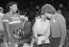 Chris Plonsky was the Texas Women’s Sports Information Director when UT won the 1986 NCAA Women’s Basketball National Championship. She is pictured with Beverly Williams (holding national trophy) and head coach Jody Conradt.